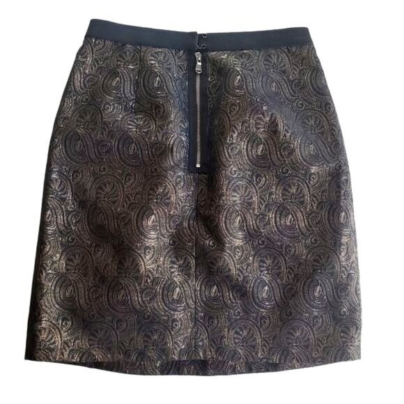 2B.RYCH Womens Skirt SZ 6 Black Gold Metallic Swirl Pleated Lined Knee Zipper - Picture 3 of 10